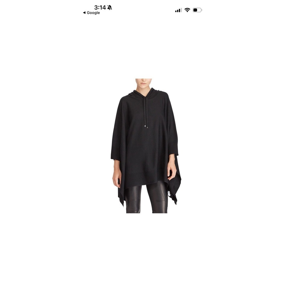 Lauren Ralph Lauren OS Black Poncho Hoodie Cape‎ 100% Worsted Wool Classic